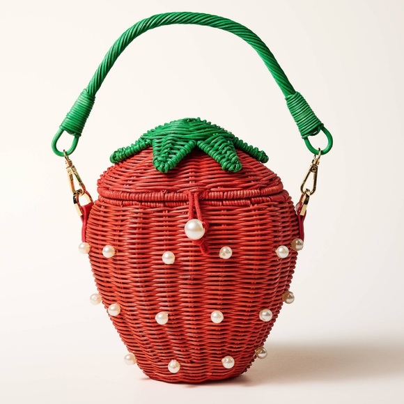 NWT KateSpade xTarget Pearl Embellished Strawberry Basket Bucket Bag